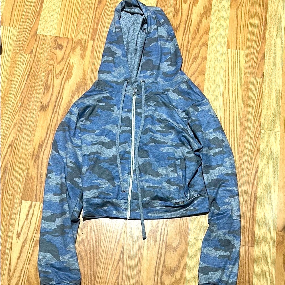 Bombshell Sportswear Gray and Blue Cropped Hoodie NWOT